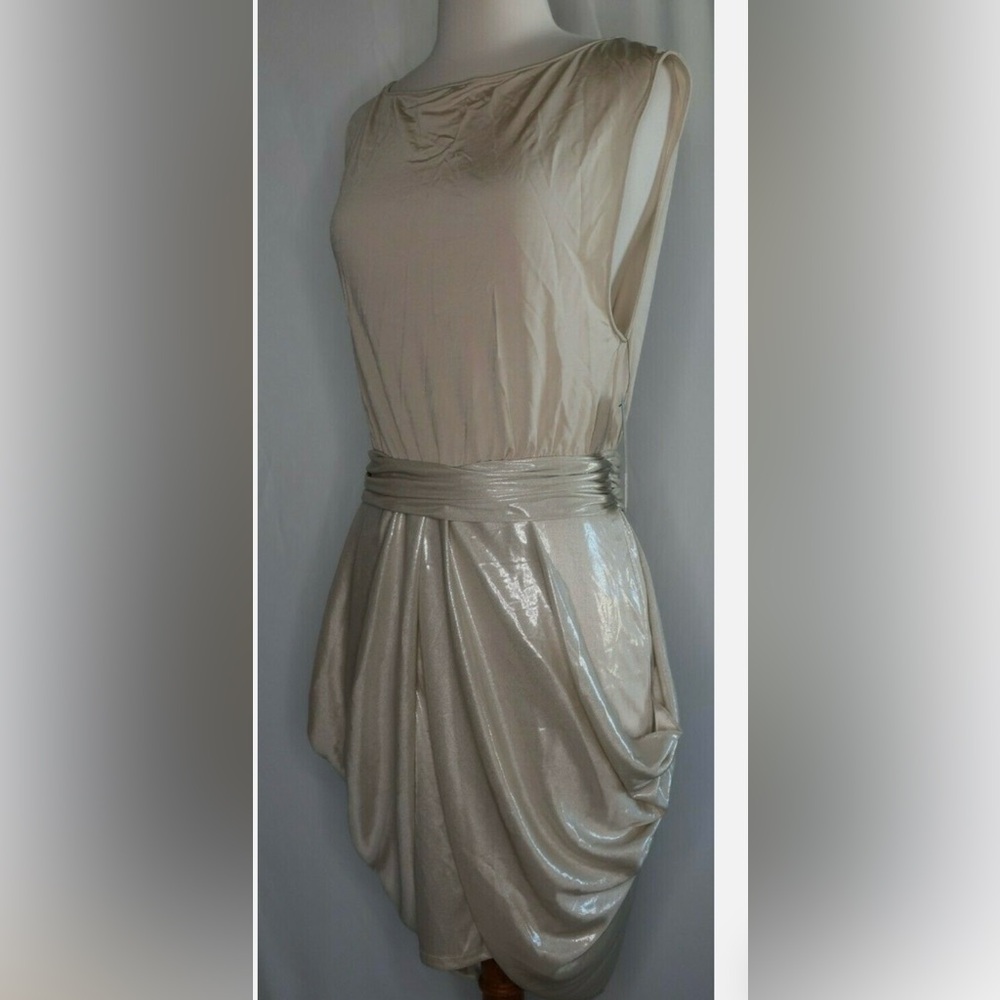 Alice + Olivia Shimmering Cream Asymmetrical Dress